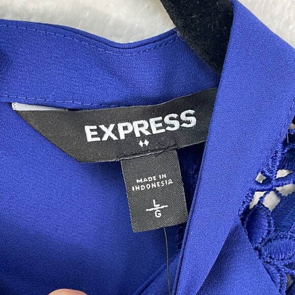 NEW Express Womens Large Royal Blue Lace Cap Sleeve Blouse Shirt Top - Picture 5 of 11